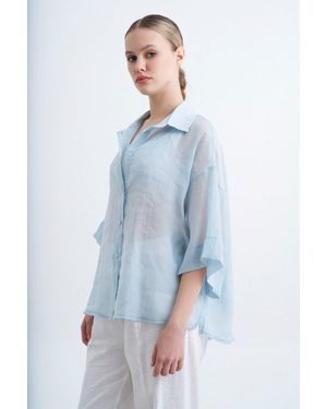 My Blog Hellblaues, Übergroßes, Seidiges Hemd – 4927 Für Damen