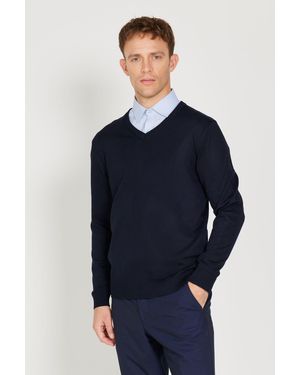 ALTINYILDIZ CLASSICS Marineblauer Standard-Strickpullover Mit Normalem Schnitt Und V-Ausschnitt Für Herren