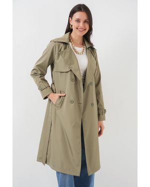 Bigdart 5918 Trenchcoat Mit Zweireihigem Kragen – Çağla Für Damen - Natur