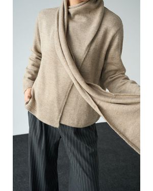 My Blog Nerzfarbener Pullover Mit Schal 241240 Für Damen - Natur