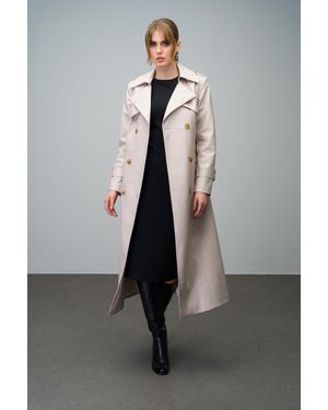 Olcay Zweireihiger Trenchcoat Aus Leder – Cape- Und Schulterklappendetail, Stone Für Damen - Grau