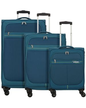 American Tourister Deep Dive 4 Rollen Kofferset 3-Teilig Mit Dehnfalte Für Herren - Blau