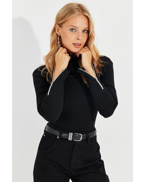 Cool & Modest Fischerbluse Mit Schwarzen Ärmeln Und Reißverschluss, Camisole Für Damen
