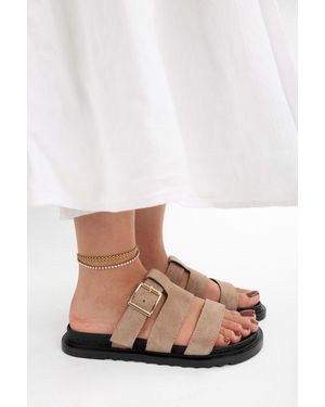 Shoeberry Hausschuhe Aus Nerz-Wildleder Mit Dickem Gürtel Für Damen - Weiß