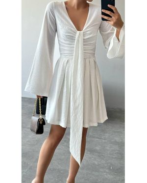 Laluvia Ecrufarbenes Minikleid Mit Ausgestellten Ärmeln Für Damen - Weiß
