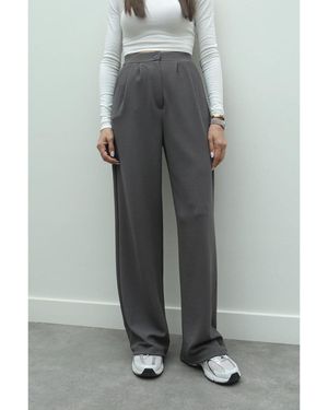 My Blog Anthrazitfarbene Palazzo-Hose Mit Doppelter Bügelfalte Für Damen - Grau