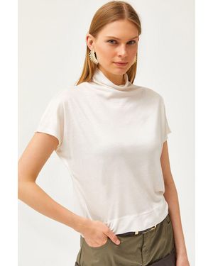 Olalook Weiße Fließende Fledermausbluse Mit Stehkragen Für Damen