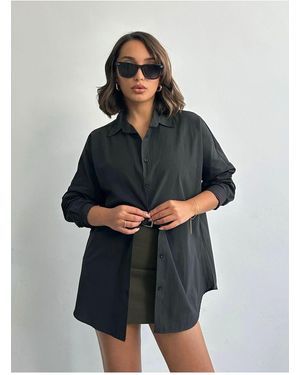 BEJNA Schwarzes, Übergroßes, Langes Basic-Shirt Für Damen