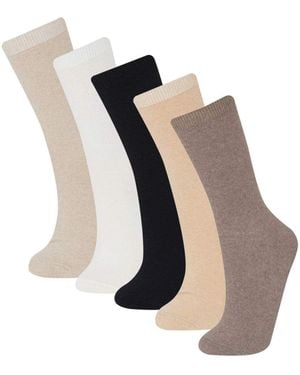 Defacto 5-Teilige Lange Socken F3185Axns Für Damen - Schwarz