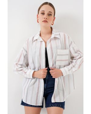Bigdart Gestreiftes Oversize-Hemd 20278 – Für Damen - Natur