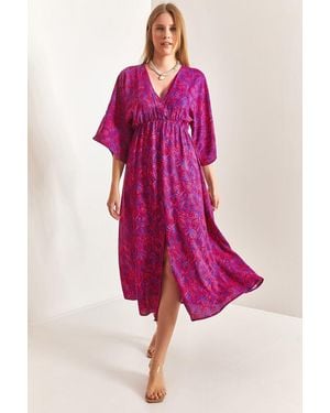 ZF BUTİK Zweireihiges Kleid Mit Schlitz Vorne Und Ausschnitt Für Damen - Pink