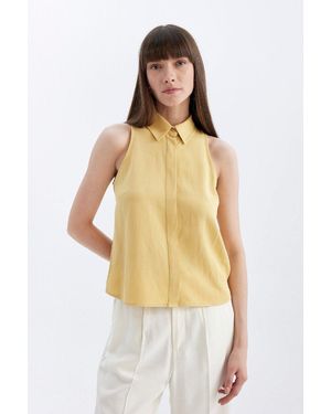 Defacto Tanktop Aus Leinenmischung Mit Normaler Passform – Hemdkragen Für Damen - Gelb
