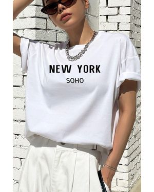B.l.a.h Weißes, Bedrucktes, Übergroßes T-Shirt Aus 100 Baumwolle Von New York Für Damen