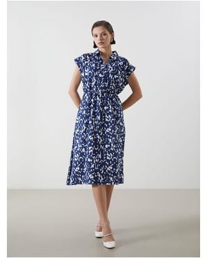 LC Waikiki Lcwaikiki Kleid Mit Klassischem Hemdkragenmuster Für Damen - Blau