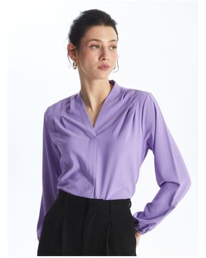 LC Waikiki Langärmlige Bluse Mit V-Ausschnitt Für Damen - Lila