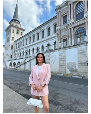 ZF BUTİK Gefaltete Leinenjacke Relaxed Fit Für Damen - Blau