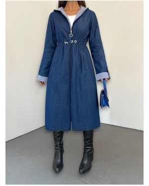 Modamorfo Tunnel-Spitzen-Jeans-Trenchcoat Mit Kapuze Für Damen - Blau