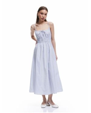 Koton Gepunktetes, Gestreiftes Midi-Schnürkleid - Weiß