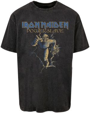 Merchcode Powerslave Wall Smash Vintage Mummy Acid Washed Oversize-T-Shirt Für Herren - Schwarz