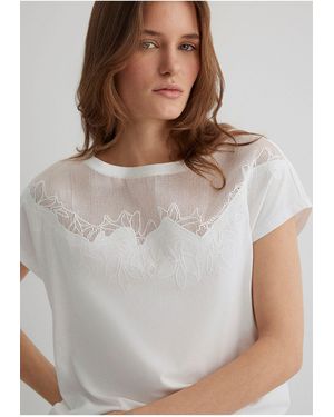 Mavi Weißes T-Shirt Mit Spitzendetail, Reguläre Passform -70057 Für Damen