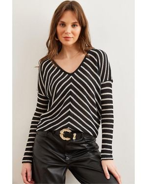 Olalook Schwarze, Merzerisierte Strickbluse Mit V-Ausschnitt Blz- 19002809 Für Damen