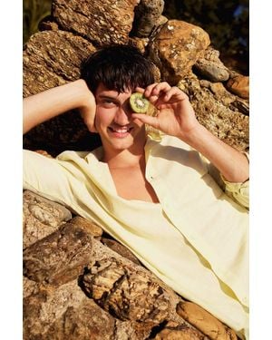 Defacto Reguläre Passform, Polokragen, Leinenmischung, Sommer-Langarmshirt Für Herren - Gelb