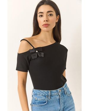 Bianco Lucci Bluse Mit Blumendetail, Einem Ärmel Und Dünnem Träger, Ottonom-Bluse 948 Für Damen - Schwarz