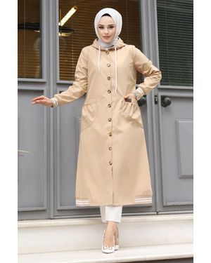 Tesettür Dünyası Gerippter Trenchcoat Für Damen - Grau