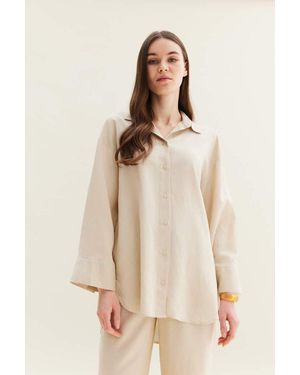 Defacto Relax Fit Leinen-Mischgewebe Langarmshirtunic D8183Ax25Sp Für Damen - Natur