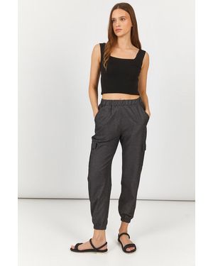 armonika Anthrazitfarbene Cargohose Mit Elastischem Bund Und Beinen Arm-23Y001068 Für Damen - Schwarz