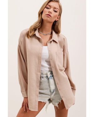 Bigdart 20153 Oversize-Leinenhemd Mit Einer Tasche – Für Damen - Natur
