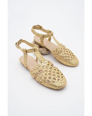 Marjin Sandalen Mit Knöchelriemen Und Offenem Rücken, Handgestrickt, Täglich, Zervin Für Damen - Mettallic