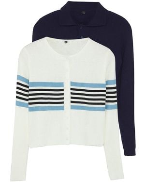 Trendyol 001-Marineblauer, Kurz Geschnittener, Mit Reißverschluss Versehener, Einfarbiger Strick-Cardigan Mit Farbblockierung Für Damen