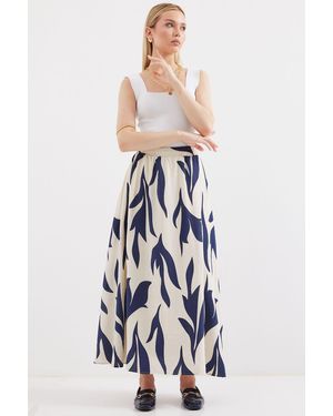 Bigdart Marineblauer Gemusterter Langer Rock 8028 Für Damen - Weiß