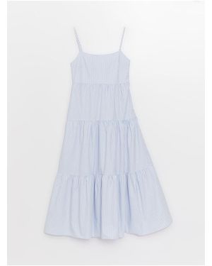 LC Waikiki Kleid Aus Popeline Mit U-Ausschnitt Und Gestreiften Trägern Für Damen - Weiß