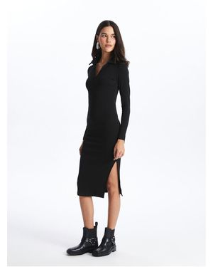 LC Waikiki Einfarbiges Kleid Mit Rollkragen Und Langen Ärmeln Für Damen - Schwarz