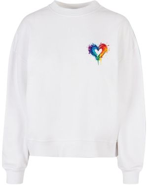 Merchcode Bayan Pride Splash Büyük Boy Yuvarlak Yaka Für Damen - Weiß