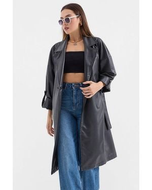 Bigdart 1034 Trenchcoat Aus Kunstleder Mit Gürtel Für Damen - Schwarz