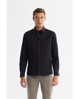 AVVA Schwarzes Oxford-Hemd Mit Knopfkragen Aus 100 Baumwolle B 002034 Für Herren