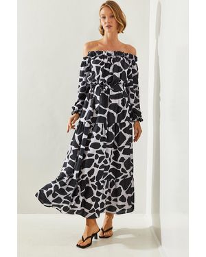 Bianco Lucci Gemustertes Kleid Mit Madonna-Kragen 22206 Für Damen - Weiß