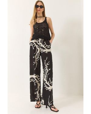 Bianco Lucci Palazzo-Hose Aus Drapiertem Viskose Mit Elastischem Bund Und Taschendetail Für Damen - Schwarz