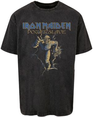 Merchcode Powerslave Wall Smash Vintage Mummy Acid Washed Oversize-T-Shirt Für Herren - Schwarz