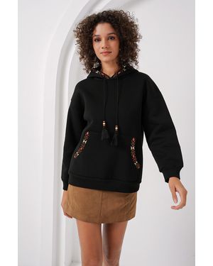 Bigdart 55443 Schwarzes, Besticktes Oversize-Sweatshirt Für Damen