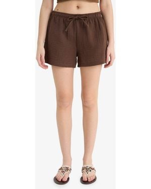Defacto A-Linie, Normale Taille, Kurze Beine, Musselin-Shorts Für Damen - Braun