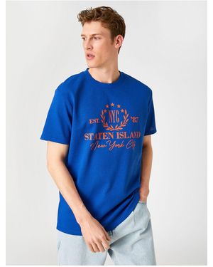 Koton New York Bedrucktes T-Shirt Für Herren - Blau