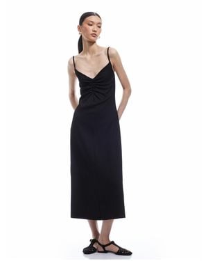Koton Drape Detailliertes Wickelkleid Aus Stoff Mit Dünnen Trägern Midi-Kleid Für Damen - Blau