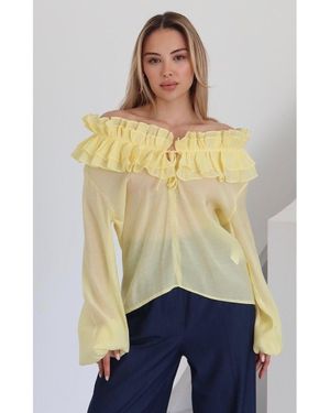 Laluvia Gelbe Bluse Mit Rüschen 70203 Für Damen - Natur