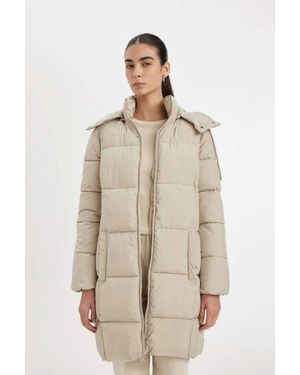 Defacto Wasserdichter Parka Mit Kapuze Und Normaler Passform Für Damen - Natur