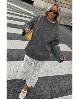 Madmext Anthrazitfarbener Strickpullover Mit Rundhalsausschnitt Für Damen - Grau