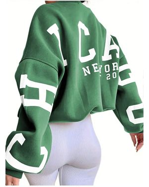 Know 3 Thread Nefti Sleeves Chicago Printed Oversize Crew Neck Sweatshirt Für Damen - Grün